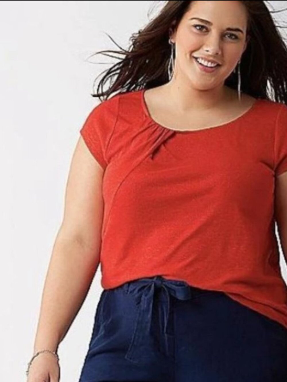 Lane Bryant Luster Red Sparkle Linen Knot Neck Tee